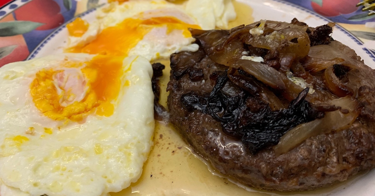 beef liver burger and two eggs