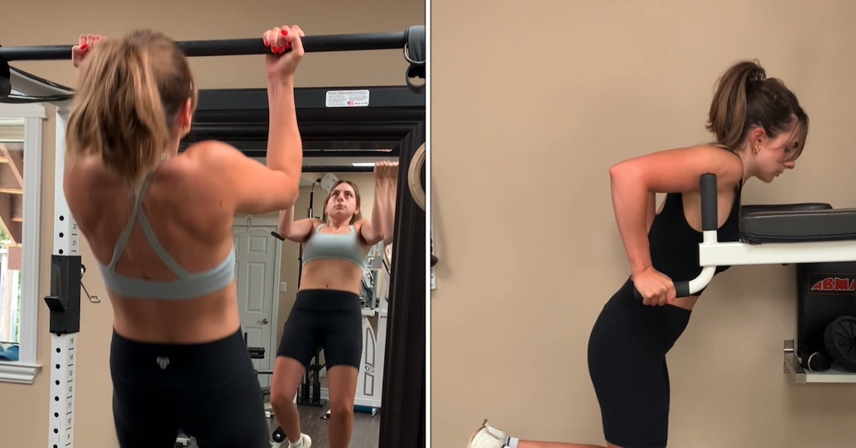 female doing chin-ups and dips